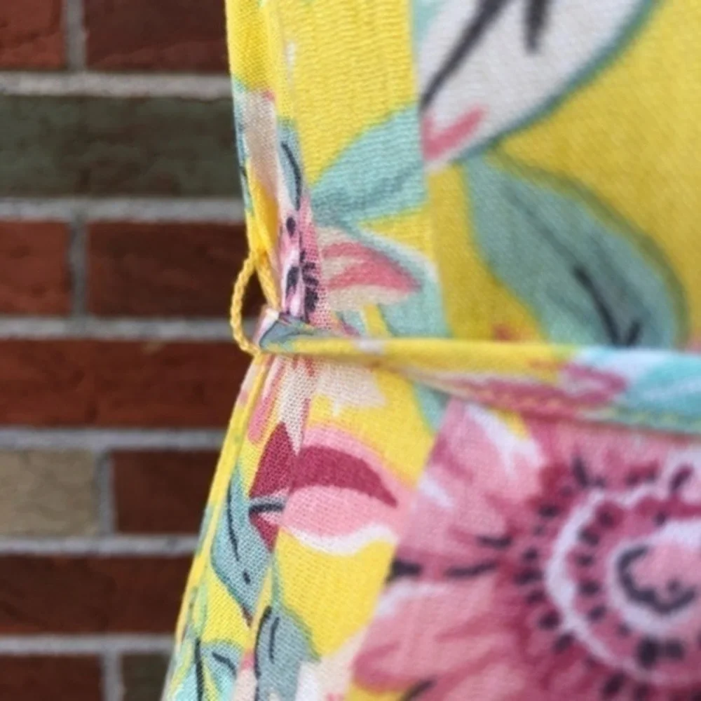 NWT LOFT Beach Floral Tassel Tie Button Down Sheer Yellow Pink Cover Up 🏖️
